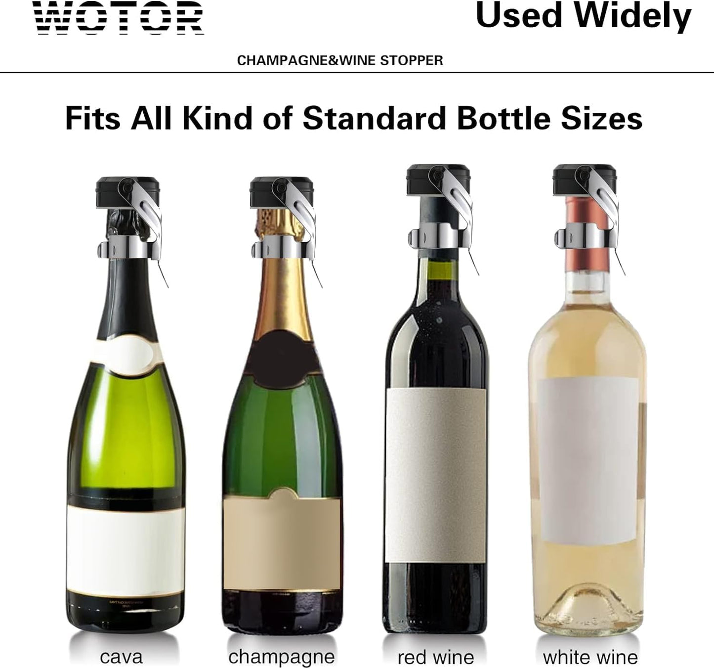 WOTOR Champagne&Wine Bottle Stoppers Stainless Steel with Food Grade Silicone, Leak Proof Keep Fresh Reusable Saver, Cork Suitable for Wine, Champagne, Cava, Prosecco and Sparkling (12 Pack Silver）