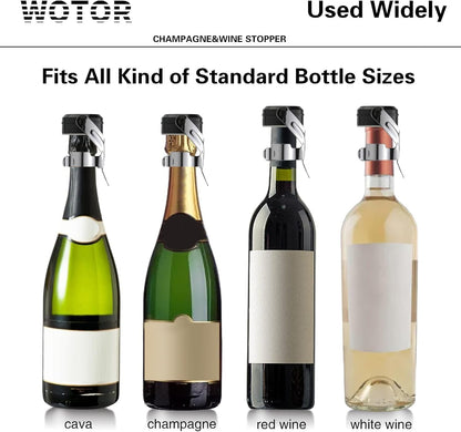 WOTOR Champagne&Wine Bottle Stoppers Stainless Steel with Food Grade Silicone, Leak Proof Keep Fresh Reusable Saver, Cork Suitable for Wine, Champagne, Cava, Prosecco and Sparkling (12 Pack Silver）