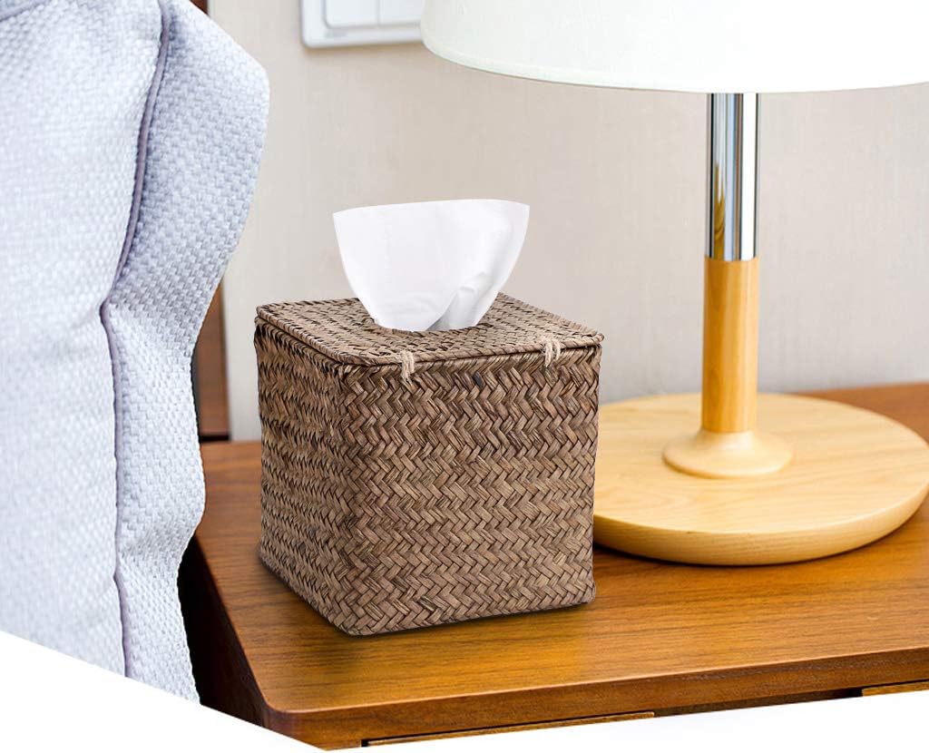 Sumnacon Seagrass Tissue Box Cover - Rustic Woven Design for Bathroom, Living Room, Office | Coffee Color