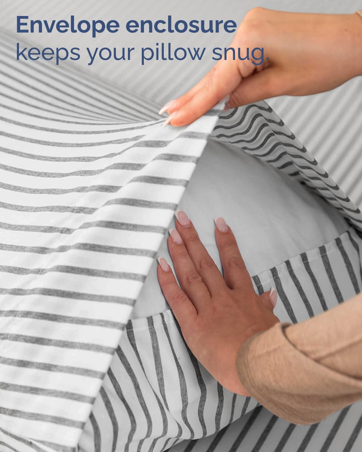 Skiennix Twin Size 3-Piece Sheet Set - Comfy Cooling Bed Sheets - Luxury Grey Stripes - Deep Pockets, Soft & Wrinkle-Free