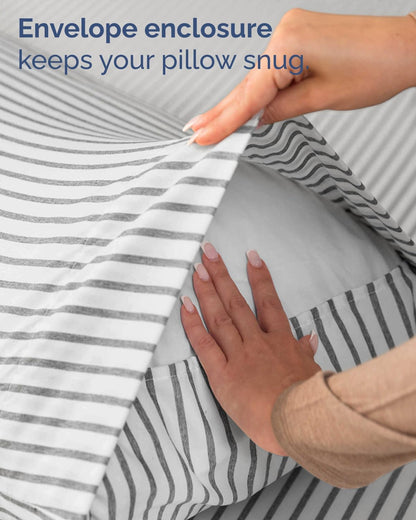 Skiennix Twin Size 3-Piece Sheet Set - Comfy Cooling Bed Sheets - Luxury Grey Stripes - Deep Pockets, Soft & Wrinkle-Free