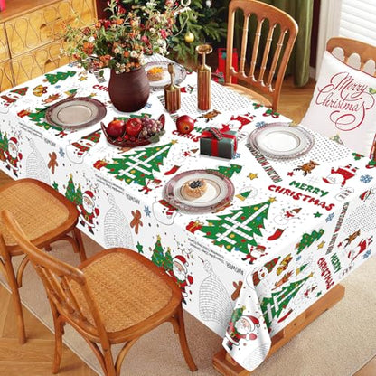 2 Pack Christmas Coloring Tablecloths - Kids Holiday Party Supplies - Santa Snowman Design, 54 x 108 inches - Variation 2
