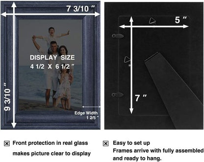 LaVie Home 5x7 Picture Frames - Rustic Photo Frame Set with High Definition Glass | 3 Pack, Blue