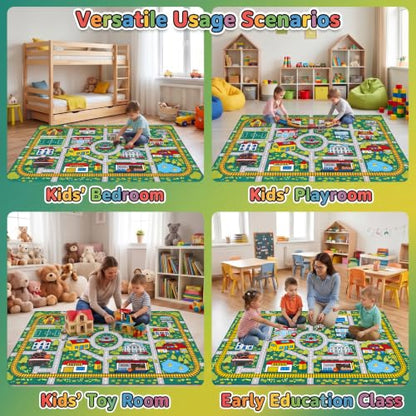 Kids City Traffic Play Rug - 3x5 Feet Non-Slip Playroom Carpet with Landmarks - Multi 2006