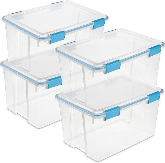 Sterilite 54 Quart Gasket Box - Stackable Clear Plastic Storage Bins with Lids for Home Organization