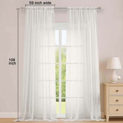 OWENIE Ivory Sheer Curtains 108 Inches Long for Living Room Bedroom 2 Panels Set, Lightweight Airy Ivory Sheer Curtain, Filmy Voile Rod Pocket, 2 PCS, Each 59" W x 108" L