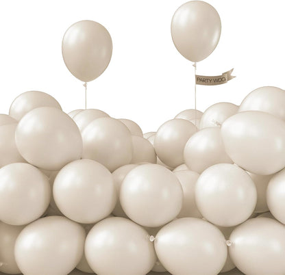 PartyWoo White Sand Balloons - 50 Pcs 5-Inch Mini Beige & Cream Latex Balloons for Weddings & Events