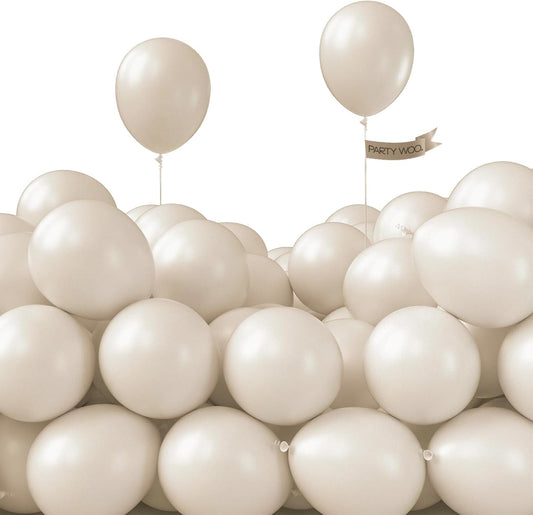 PartyWoo White Sand Balloons - 50 Pcs 5-Inch Mini Beige & Cream Latex Balloons for Weddings & Events