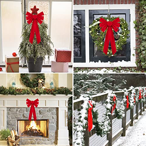 Christmas Red Velvet Bow Set - 21x9 Inches Holiday Decor for Windows, Doors, & Gifts