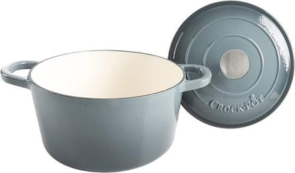 Crock Pot Artisan 5-Quart Round Enameled Cast Iron Dutch Oven - Slate Gray, Durable Cookware for Versatile Cooking