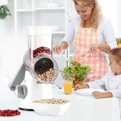 Ourokhome Rotary Cheese Grater - Hand Crank Kitchen Shredder with 3 Blades for Cheese, Vegetables & Nuts - White