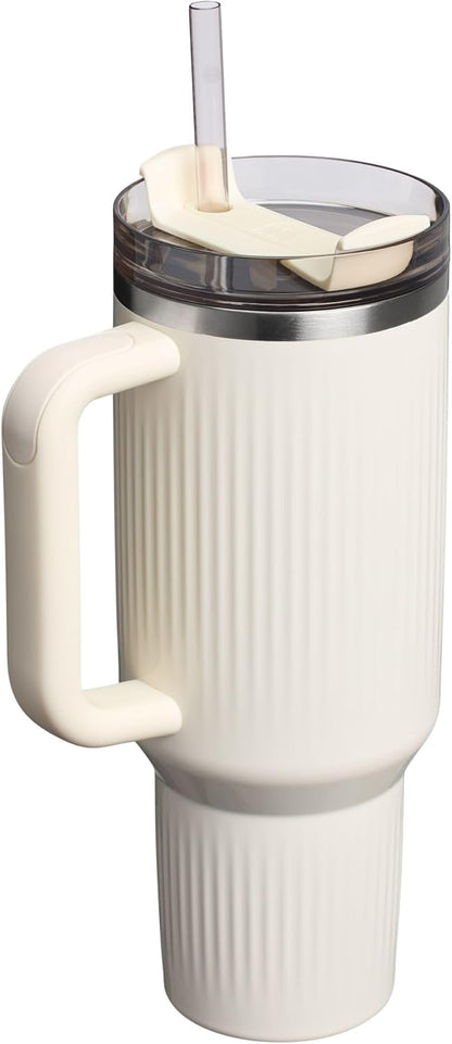 STANLEY Quencher H2.0 Tumbler - 40 oz Insulated Stainless Steel Cup with Handle & Straw | BPA-Free Fluted Cream Gloss