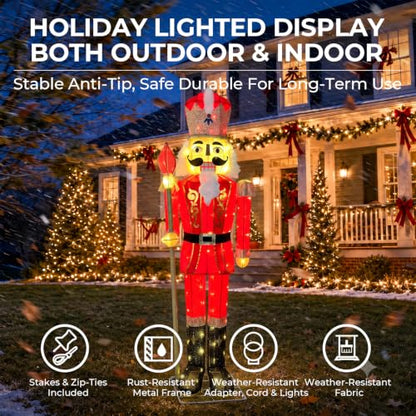 5FT Lighted Nutcracker Scepter Decor - Wine Red Outdoor Christmas Ornament
