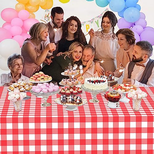 Disposable Red and White Checkered Tablecloth 54 x 108 Inches - 3 Pack
