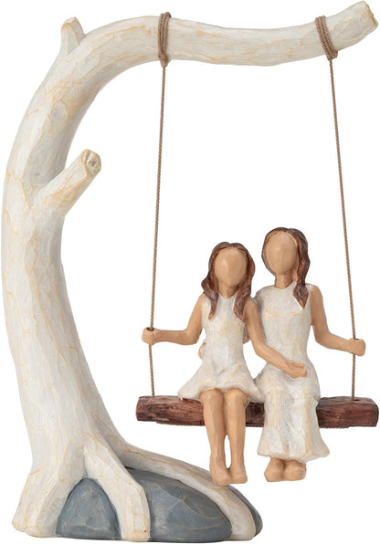 Mother Daughter Sculpture by Swing Statue - Hand-Painted Figurine | Perfect Birthday Gift for Mom