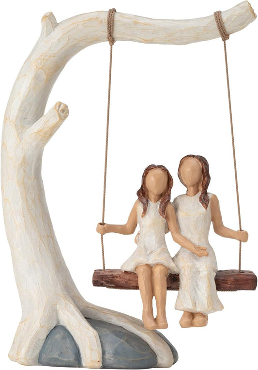 Mother Daughter Sculpture by Swing Statue - Hand-Painted Figurine | Perfect Birthday Gift for Mom