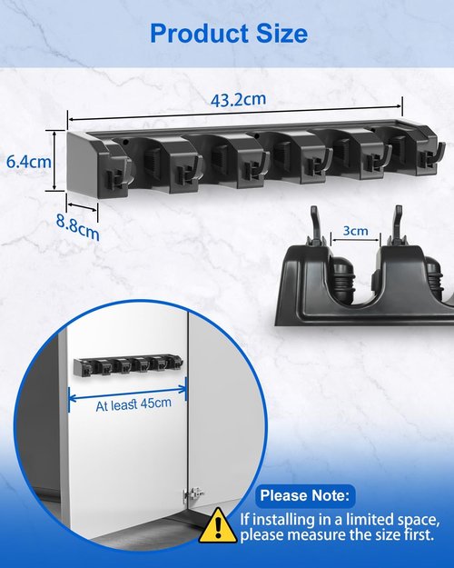 AceMining Broom Holder Wall Mounted - 2 Pack with 5 Holders & 6 Hooks | Durable ABS Plastic in Black