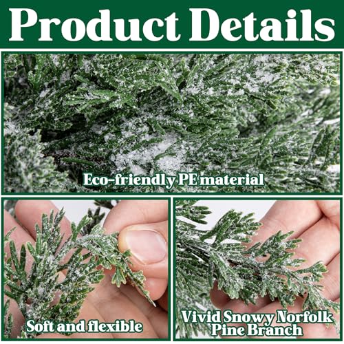 Snowy Artificial Christmas Pine Branches - 10 Pcs Faux Xmas Decor Sprigs, Style of Snowy