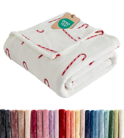 Candy Cane Christmas Fleece Blanket Twin 60x80 - 42 Candy Canes+Twin