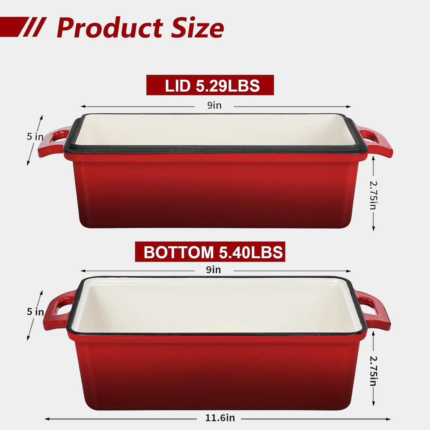 Wildone Enameled Cast Iron Bread Loaf Pan - 9x5 Sourdough Baking Set with Lid, Even Heating, Red