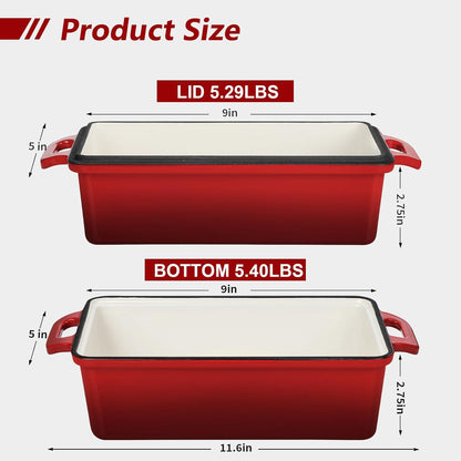 Wildone Enameled Cast Iron Bread Loaf Pan - 9x5 Sourdough Baking Set with Lid, Even Heating, Red