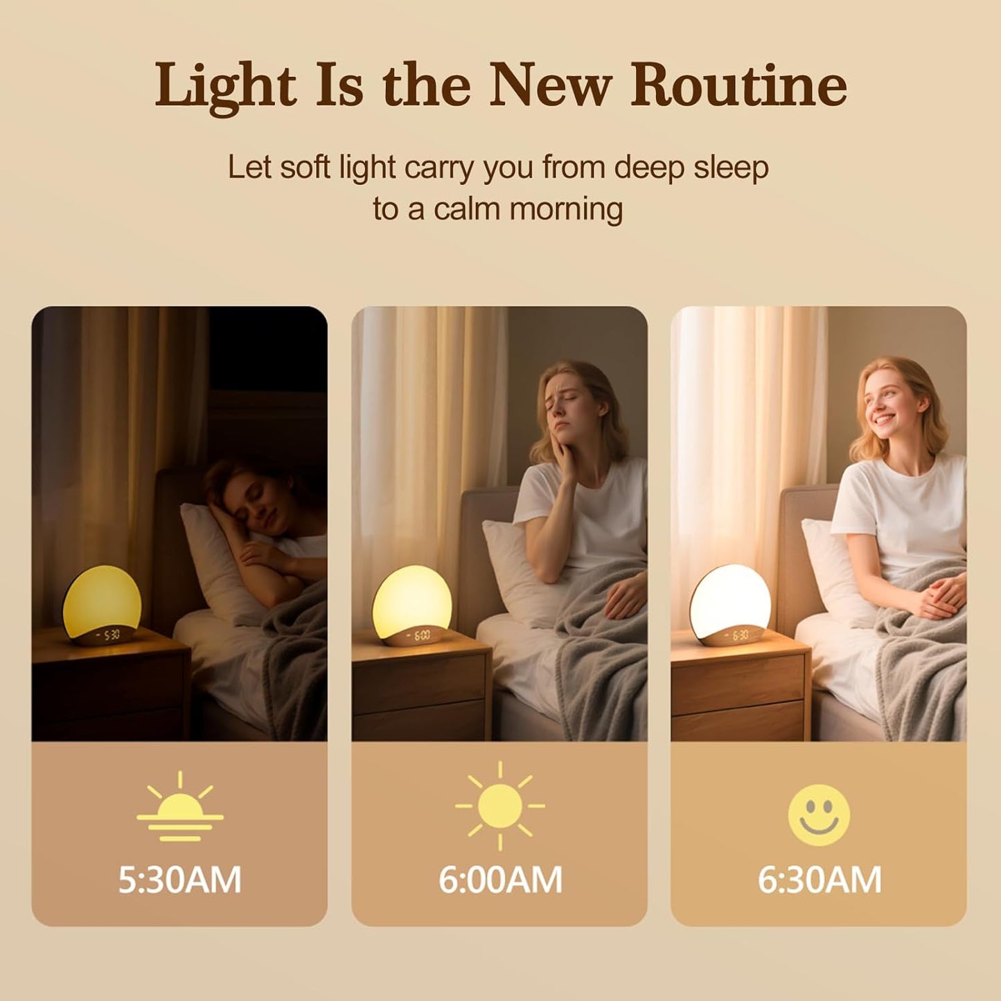 REACHER Sunrise Alarm Clock - Wood Grain Design with 26 Sleep Sounds & Dimmable Nightlight | Perfect for Kids & Adults