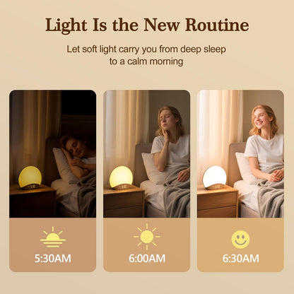 REACHER Sunrise Alarm Clock - Wood Grain Design with 26 Sleep Sounds & Dimmable Nightlight | Perfect for Kids & Adults