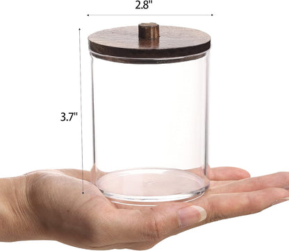 Tbestmax Cotton Swab Holder - Clear Apothecary Jar with Brown Wood Lids | 3 Pack Bathroom Storage