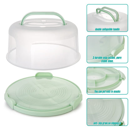 Zoofen Cake Carrier with Handle 10in Cake Stand Green Cake Holder Cover Round Container for 10in or Less Size