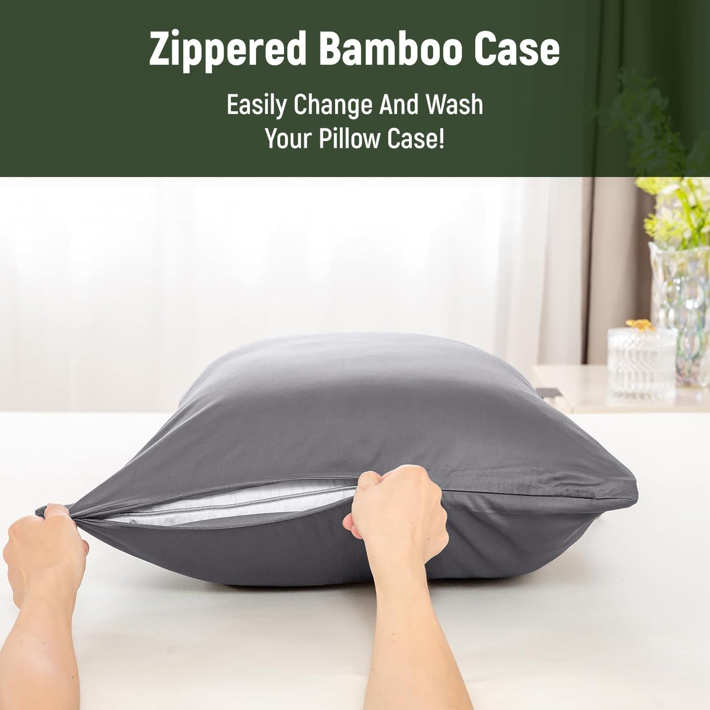 Body Bamboo_ Cooling Pillowcases Long Pillow Cases Breathable Cool Silky Soft Moisture Wicking for Hot Sleepers,Hair and Skin Friendly