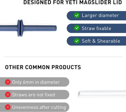 Yeti | Silicone Straws for Rambler Tumblers - 2 Reusable Straws & Cleaning Brush | Navy