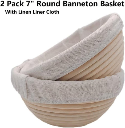 Skiennix 7-Inch Round Banneton Basket - Perfect for Bread Proofing | Includes Removable Liner, 2 Pack