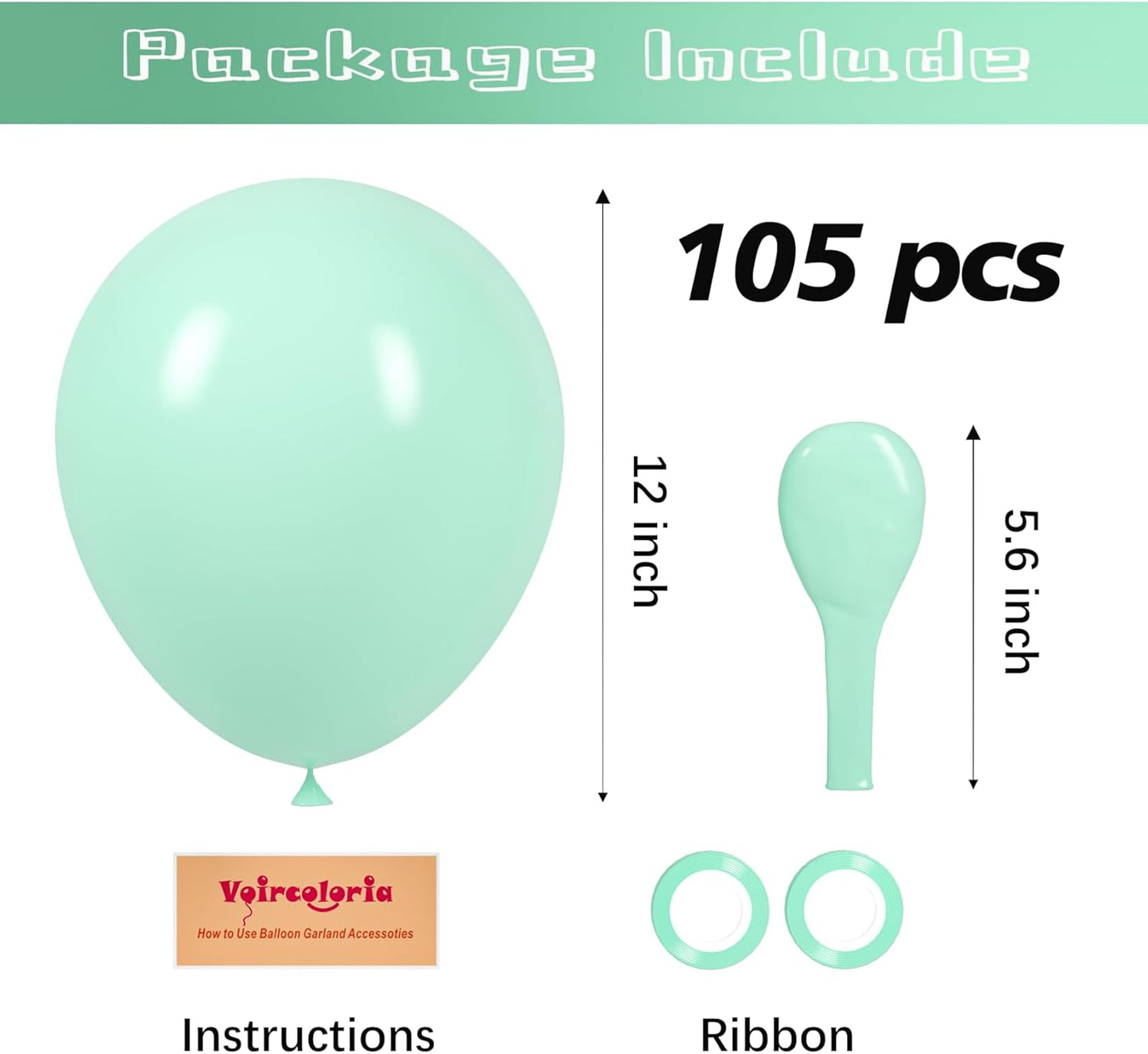 Voircoloria 105pcs Mint Green Balloons - 12 Inch Latex Party Balloons for Birthdays & Celebrations