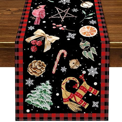 Yule Table Runner 13x72 Inches Christmas Holiday Rustic Linen Decor