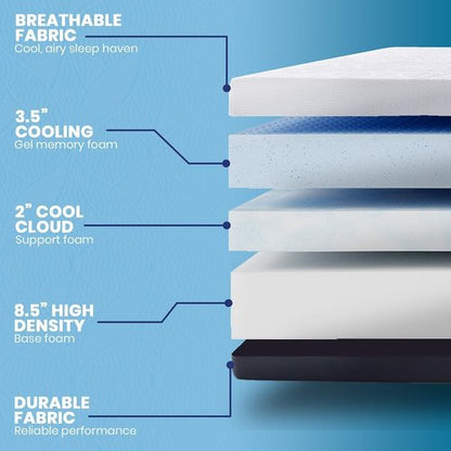 Classic Brands Cool Gel Chill Memory Foam Mattress - 14-Inch with 2 Bonus Pillows | CertiPUR-US Certified | Queen Size