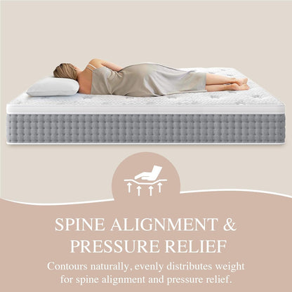 Sleepmax Extra Firm Full Mattress - 12 Inch Hybrid Design for Lumbar & Hip Support | Pain Relief & Deep Sleep, CertiPUR-US Certified