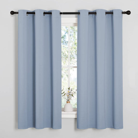 NICETOWN Vintage Blue Blackout Curtains 40 inches Length for Kitchen, 2 Panels, 29" Wide, Thermal Insulated Decoration Drapes for Small Window