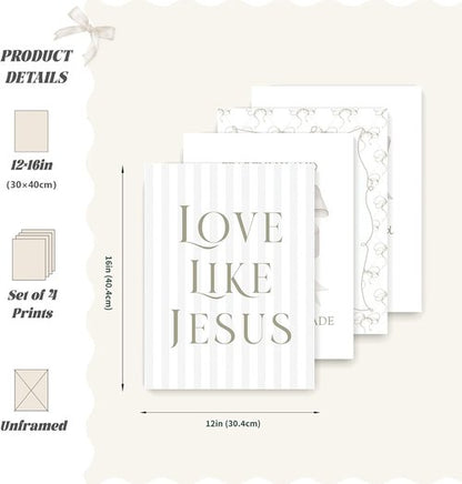LARTSFRO Coquette Beige Bow Wall Art Decor - Inspirational Christian Posters for Teen Girls | 12x16 Inch Set of 4 Unframed