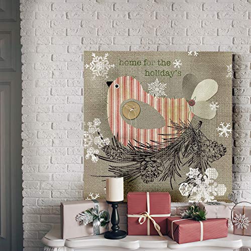 Home for the Holidays Bird Wall Art - Pine Cones & Snowflakes, 32x32 Premium Canvas, Ready to Hang - Variation of THIS listing