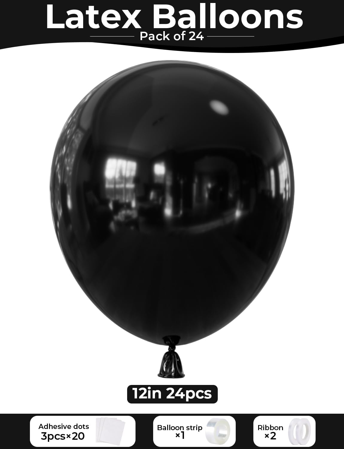 Black Balloons 12 Inch - 24 Pack Latex Party Balloons for Birthday & Baby Shower Celebrations