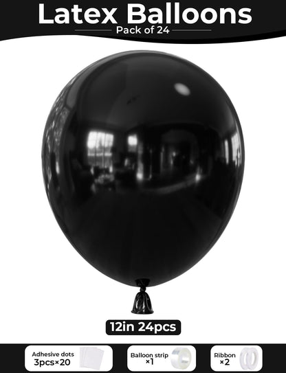 Black Balloons 12 Inch - 24 Pack Latex Party Balloons for Birthday & Baby Shower Celebrations
