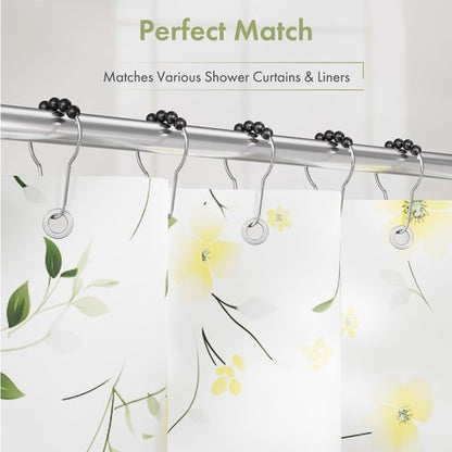 Amazer Black Shower Curtain Hooks, Decorative Rust Proof Acrylic Balls Shower Curtain Hooks, Stainless Steel Shower Hooks for Shower Curtain Bathroom Shower Hooks-Set of 12