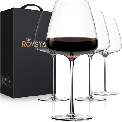 Red Wine Glasses Set of 4, Hand Blown Crystal Glasses-23 OZ,Large Burgundy Glasses- Light, Clear, Best for Wine tasting, Christmas, Anniversary, Birthday