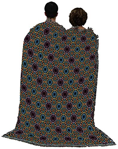 Flower Power Cotton Woven Blanket - Tapestry Throw & Wall Art - Made in USA (72x54) - Variation of THIS listing