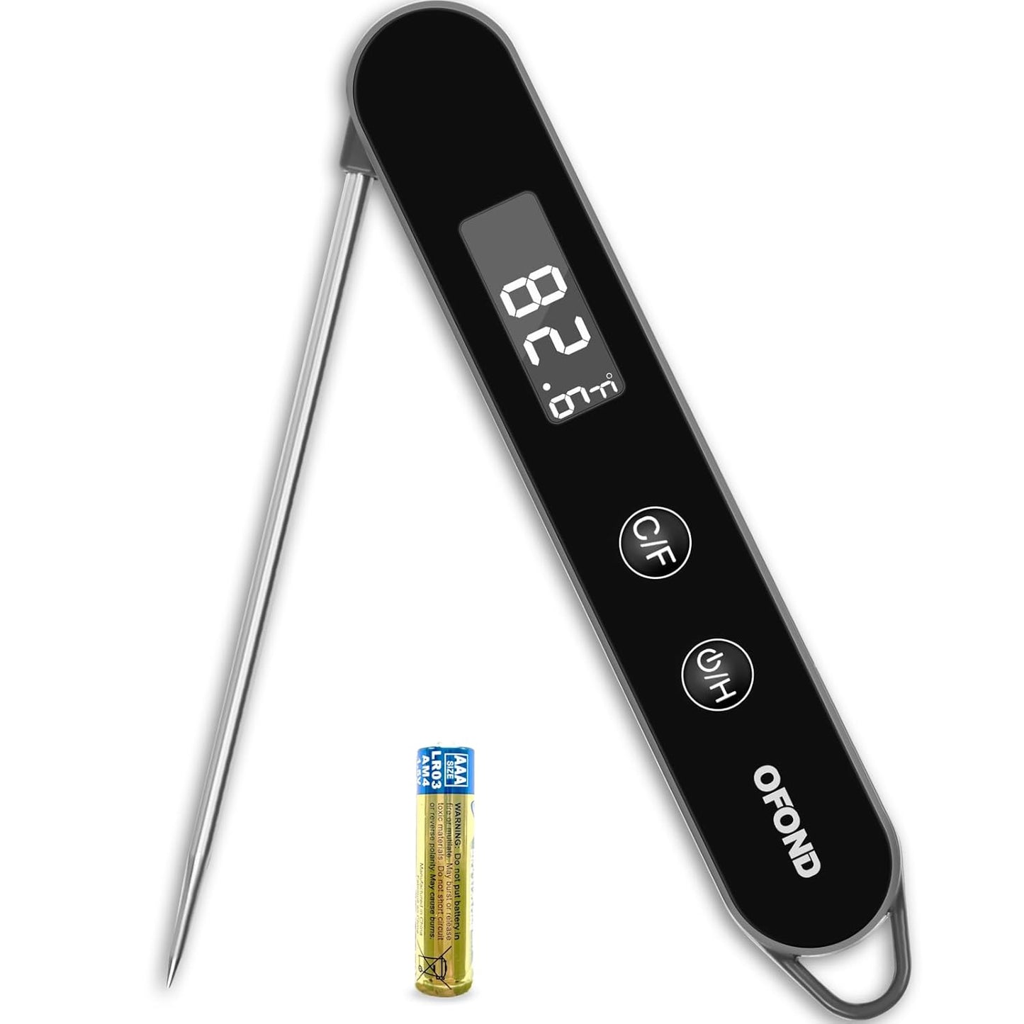 Meat Thermometer - Instant Read Digital Cooking & Grilling Thermometer with Folding Probe | Backlit LCD, Magnetic Storage (Black)