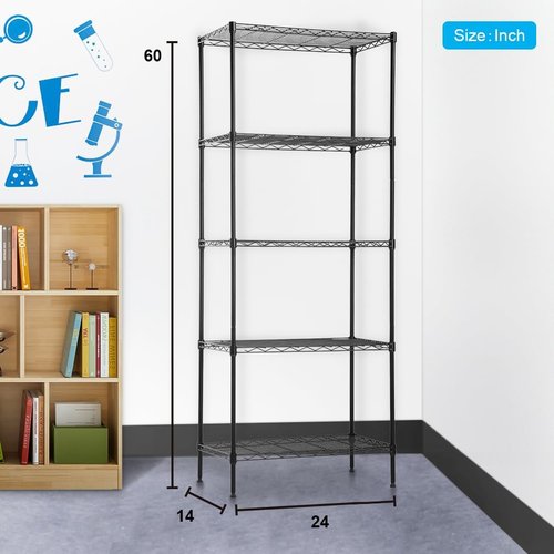 BestOffice | Heavy-Duty 5-Tier Wire Storage Shelves | 14x24x60 | Black | No-Tool Assembly, Holds Up to 750 lbs