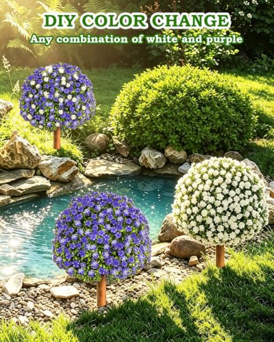 White Artificial Topiary Boxwood Ball Trees 24in, 2 Pack - No Maintenance