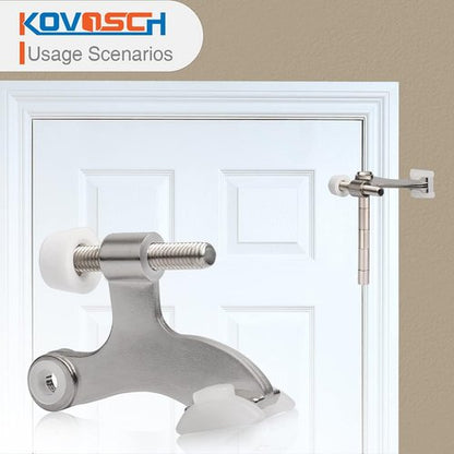 Brushed Satin Nickel Hinge Pin Door Stopper - Adjustable Heavy-Duty Design with White Rubber Bumper Tips | 2 Pack