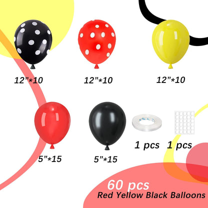 Polka Dot Latex Balloons by [Brand Name] - 60pcs 12-Inch Red, Yellow & Black | Perfect for Birthday & Baby Shower Decorations