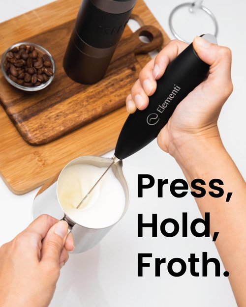 Elementi Milk Frother Wand & Drink Mixer with Stand - Turbo Milk & Coffee Frother Handheld - Hand Held Coffee Mixer Wand & Cold Foam Maker for Frothy Cappuccinos, Lattes & Drink Mixes (Burgundy)